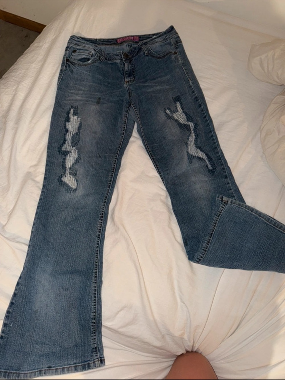 GLO jeans distressed blue flared kids jeans
